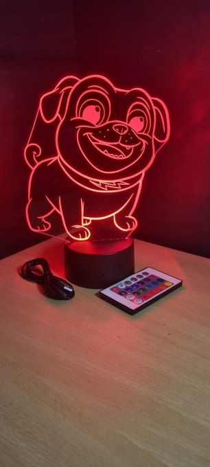 Lampe led 3D Bouldogue, animé, chien, veilleuse, chambre, illusion