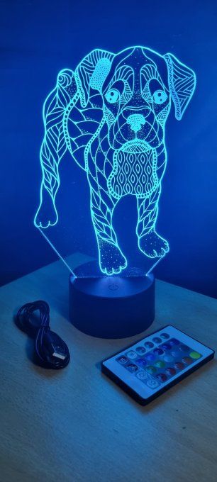 Lampe led 3D Bouldogue, mandala, chien, veilleuse, chambre, illusion