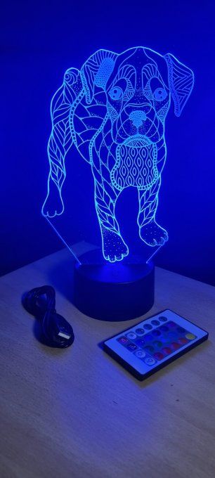 Lampe led 3D Bouldogue, mandala, chien, veilleuse, chambre, illusion