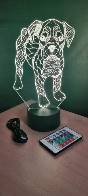 Lampe led 3D Bouldogue, mandala, chien, veilleuse, chambre, illusion