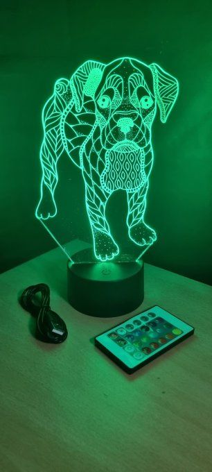 Lampe led 3D Bouldogue, mandala, chien, veilleuse, chambre, illusion