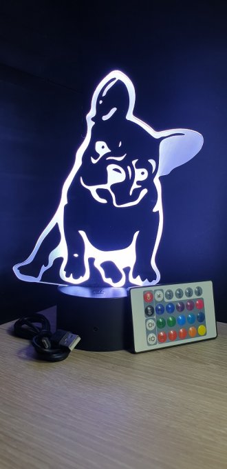 Lampe led 3D Bouledogue, chien, idée cadeau, veilleuse, déco, enfant, chambre, illusion