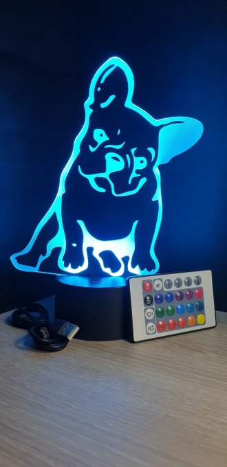 Lampe led 3D Bouledogue, chien, idée cadeau, veilleuse, déco, enfant, chambre, illusion
