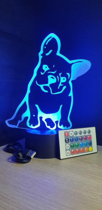 Lampe led 3D Bouledogue, chien, idée cadeau, veilleuse, déco, enfant, chambre, illusion