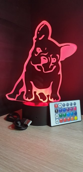 Lampe led 3D Bouledogue, chien, idée cadeau, veilleuse, déco, enfant, chambre, illusion