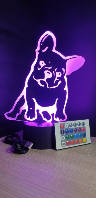 Lampe led 3D Bouledogue, chien, idée cadeau, veilleuse, déco, enfant, chambre, illusion