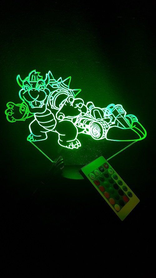 Lampe led 3D Bowser kart, Mario , jeu vidéo, veilleuse, cadeau original, personnalisable, illusion