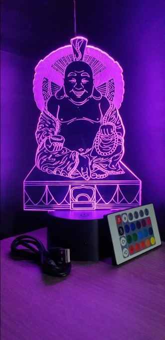Lampe led 3D buddha, veilleuse, idée cadeau, déco, illusion, chevet, éclairage, personnalisable