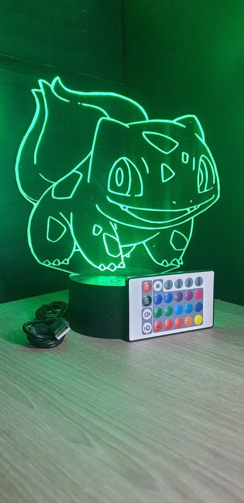 Lampe led 3D Bulbizzare, Pokemon, dessin animé, veilleuse, cadeau original, personnalisable