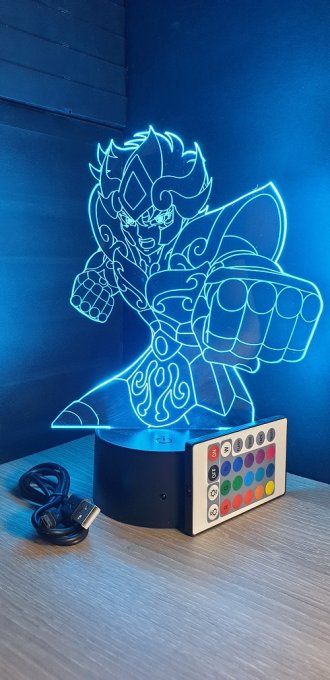 Lampe led 3D Aiolia, lion, Chevaliers du Zodiaque, veilleuse, chevet