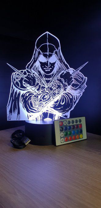 Lampe led 3D Buste Assassin's Creed, veilleuse, idée cadeau, jeux video, geek, déco, illusion