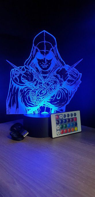 Lampe led 3D Buste Assassin's Creed, veilleuse, idée cadeau, jeux video, geek, déco, illusion
