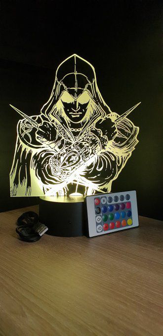 Lampe led 3D Buste Assassin's Creed, veilleuse, idée cadeau, jeux video, geek, déco, illusion