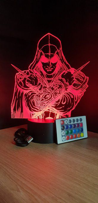 Lampe led 3D Buste Assassin's Creed, veilleuse, idée cadeau, jeux video, geek, déco, illusion