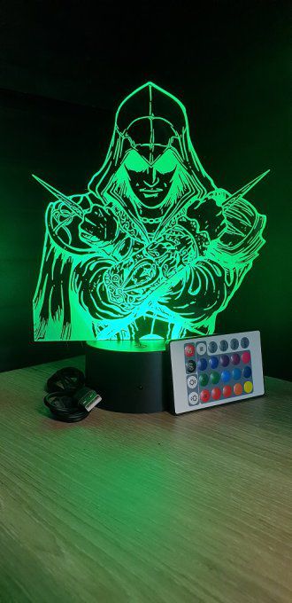 Lampe led 3D Buste Assassin's Creed, veilleuse, idée cadeau, jeux video, geek, déco, illusion