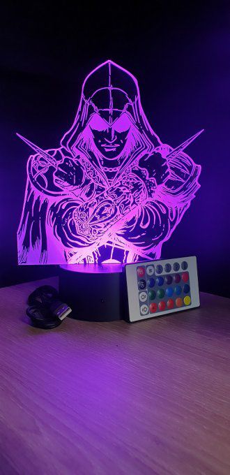 Lampe led 3D Buste Assassin's Creed, veilleuse, idée cadeau, jeux video, geek, déco, illusion
