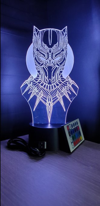 Lampe led 3D Black Panther, Marvel, veilleuse, chevet, luminaire, déco