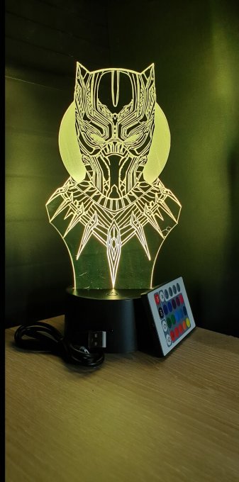 Lampe led 3D Black Panther, Marvel, veilleuse, chevet, luminaire, déco