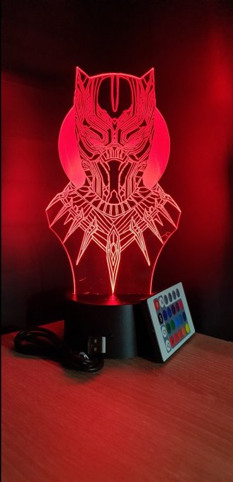 Lampe led 3D Black Panther, Marvel, veilleuse, chevet, luminaire, déco