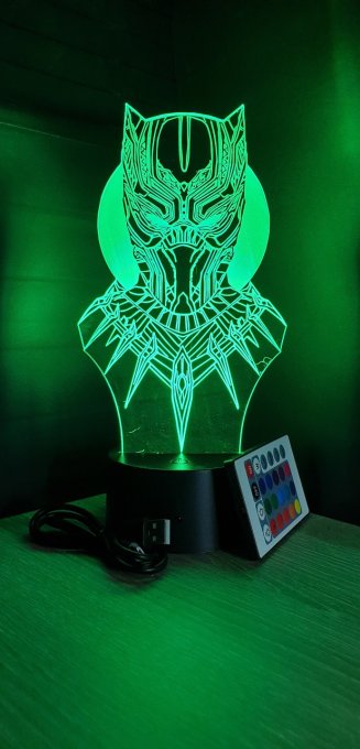 Lampe led 3D Black Panther, Marvel, veilleuse, chevet, luminaire, déco