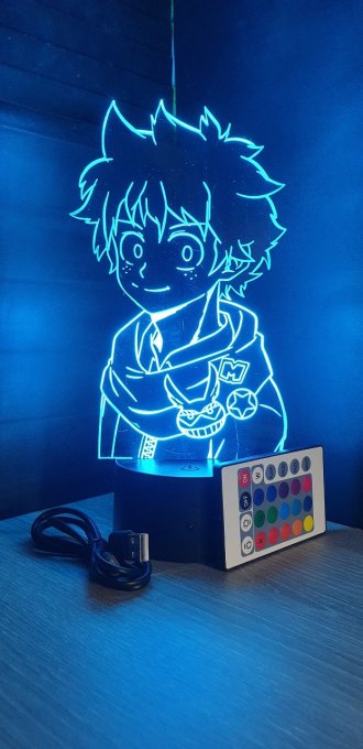 Lampe led 3D Buste Deku, Izuku Midoriya, My Hero Academia, manga ,veilleuse, chevet, déco, illusion