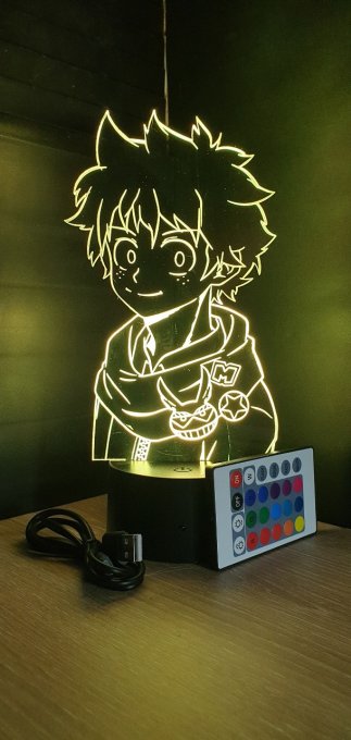 Lampe led 3D Buste Deku, Izuku Midoriya, My Hero Academia, manga ,veilleuse, chevet, déco, illusion