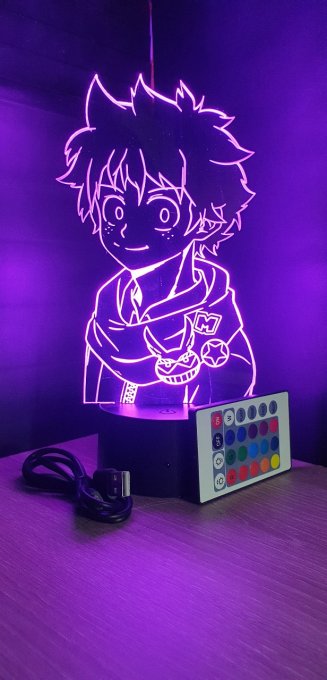 Lampe led 3D Buste Deku, Izuku Midoriya, My Hero Academia, manga ,veilleuse, chevet, déco, illusion