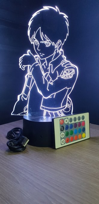 Lampe led 3D Buste Eren, Attaque des Titans, manga, veilleuse, idée cadeau, animé, illusion