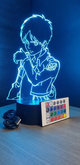 Lampe led 3D Buste Eren, Attaque des Titans, manga, veilleuse, idée cadeau, animé, illusion