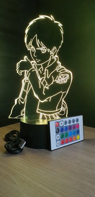 Lampe led 3D Buste Eren, Attaque des Titans, manga, veilleuse, idée cadeau, animé, illusion