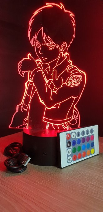 Lampe led 3D Buste Eren, Attaque des Titans, manga, veilleuse, idée cadeau, animé, illusion