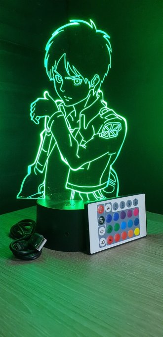 Lampe led 3D Buste Eren, Attaque des Titans, manga, veilleuse, idée cadeau, animé, illusion