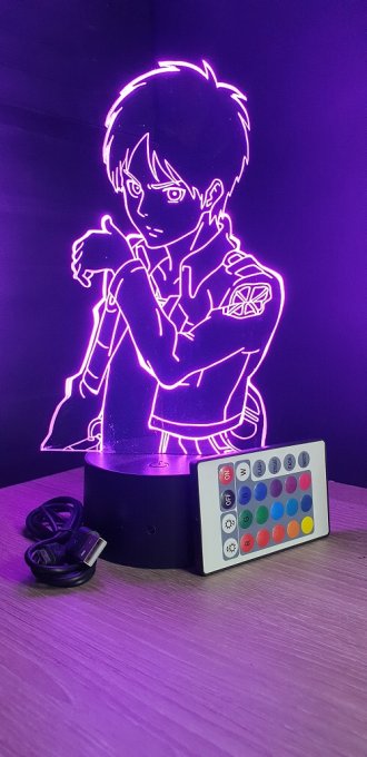 Lampe led 3D Buste Eren, Attaque des Titans, manga, veilleuse, idée cadeau, animé, illusion