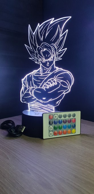 Lampe led 3d buste Goku, dragon ball, manga, veilleuse, dessin animé, déco, illusion, cadeau