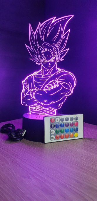 Lampe led 3d buste Goku, dragon ball, manga, veilleuse, dessin animé, déco, illusion, cadeau