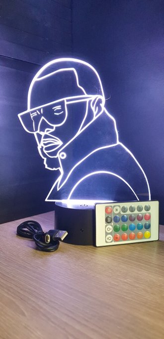Lampe led 3D Buste Maitre Gim's, Rap, veilleuse, chevet, néon, idée cadeau, déco, illusion, bureau