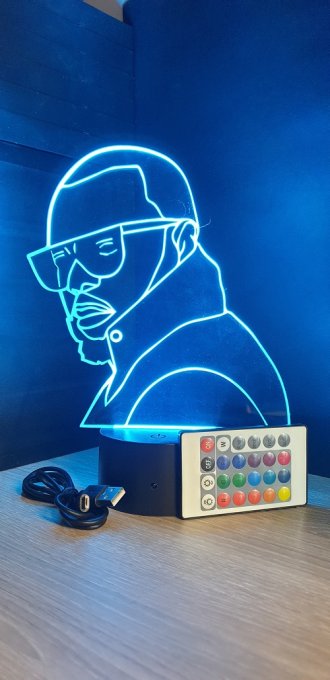 Lampe led 3D Buste Maitre Gim's, Rap, veilleuse, chevet, néon, idée cadeau, déco, illusion, bureau