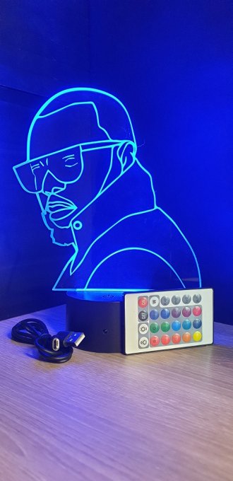 Lampe led 3D Buste Maitre Gim's, Rap, veilleuse, chevet, néon, idée cadeau, déco, illusion, bureau