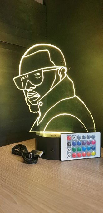 Lampe led 3D Buste Maitre Gim's, Rap, veilleuse, chevet, néon, idée cadeau, déco, illusion, bureau