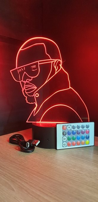 Lampe led 3D Buste Maitre Gim's, Rap, veilleuse, chevet, néon, idée cadeau, déco, illusion, bureau