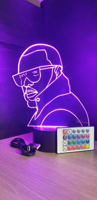 Lampe led 3D Buste Maitre Gim's, Rap, veilleuse, chevet, néon, idée cadeau, déco, illusion, bureau