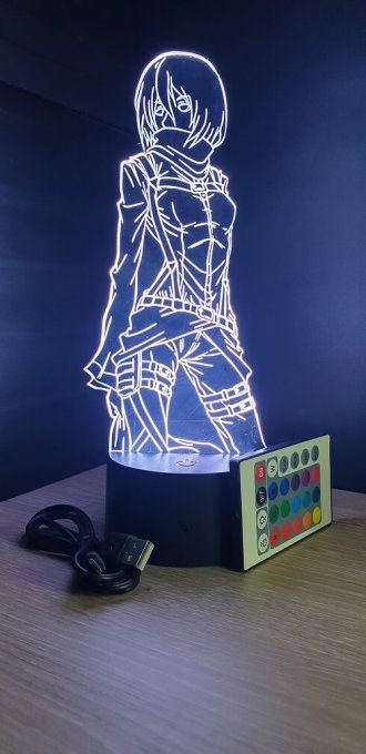 Lampe led 3D Buste Mikasa, Attaque des Titans, manga, veilleuse, chevet, animé, illusion, SNK