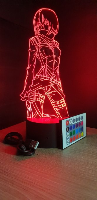 Lampe led 3D Buste Mikasa, Attaque des Titans, manga, veilleuse, chevet, animé, illusion, SNK
