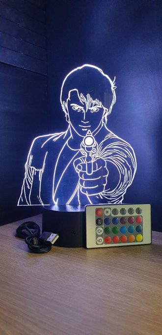 Lampe led 3D Buste Nicky Larson, veilleuse, idée cadeau, manga, animés, scan, déco, illusion