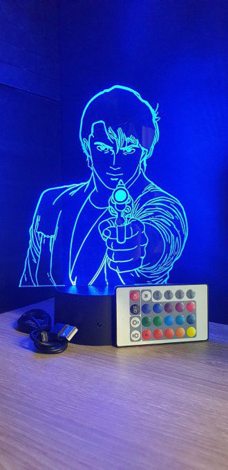 Lampe led 3D Buste Nicky Larson, veilleuse, idée cadeau, manga, animés, scan, déco, illusion