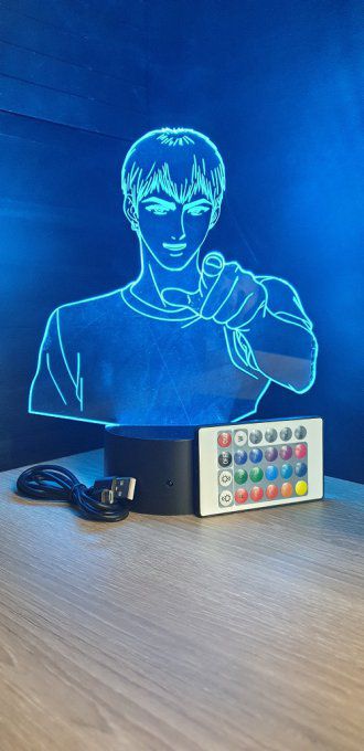 Lampe led 3D Buste Onizuka GTO, veilleuse, idée cadeau, manga, animés, scan, déco, illusion