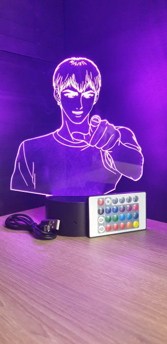 Lampe led 3D Buste Onizuka GTO, veilleuse, idée cadeau, manga, animés, scan, déco, illusion