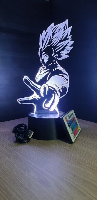 Lampe led 3d Vegeta Super Saiyan blue, Dragon Ball, manga, veilleuse, dessin animé, déco, illusion