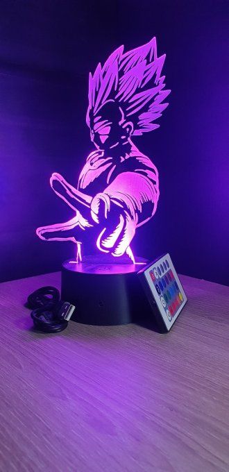 Lampe led 3d Vegeta Super Saiyan blue, Dragon Ball, manga ,veilleuse, dessin animé, déco, illusion