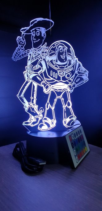 Lampe led 3D Woddy et Buzz l'éclair, dessin animé, veilleuse, déco, chambre, illusion, chevet